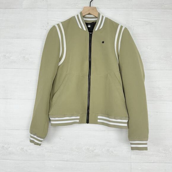 G-Star Raw Deline Slim Bomber Varsity Jacket Women L Tan Casual University - Picture 1 of 16